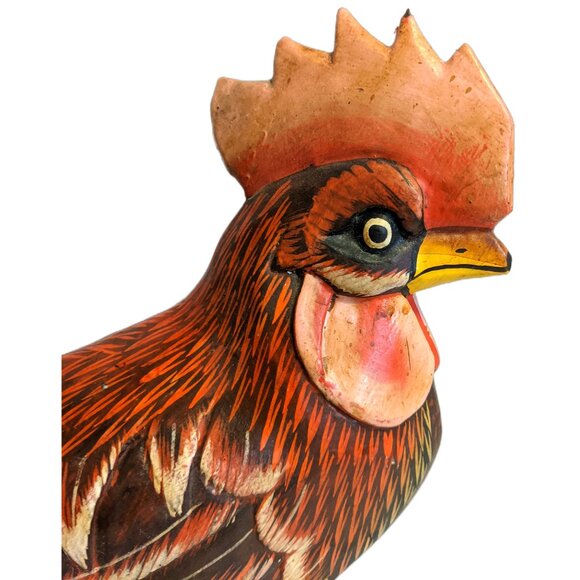 Vintage Hand Carved Rooster Wooden Folk Art Decor Kitchen Farmhouse Rustic - Picture 3 of 9